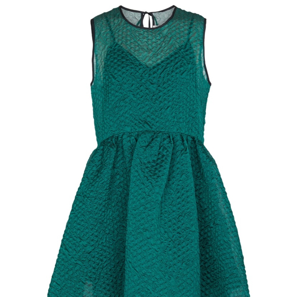 Victoria Beckham silk blend emerald green cloque dress NWT